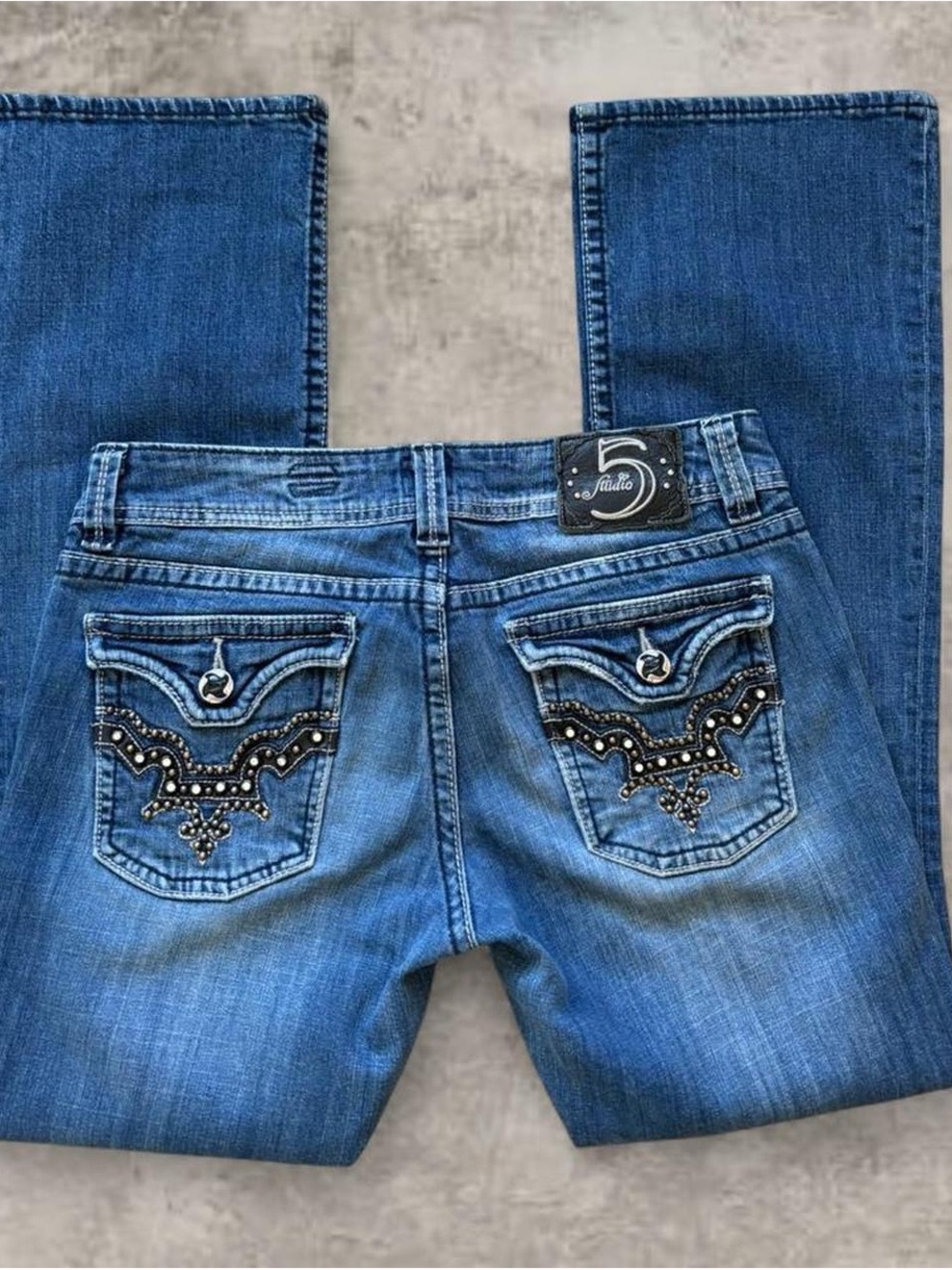 Studio 5 Embellished Back-Pocket Boot Cut Jeans - Blue